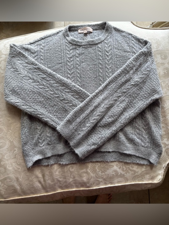 Philosophy Sweaters - Philosophy Light Gray Cable-Knit Crewneck Sweater